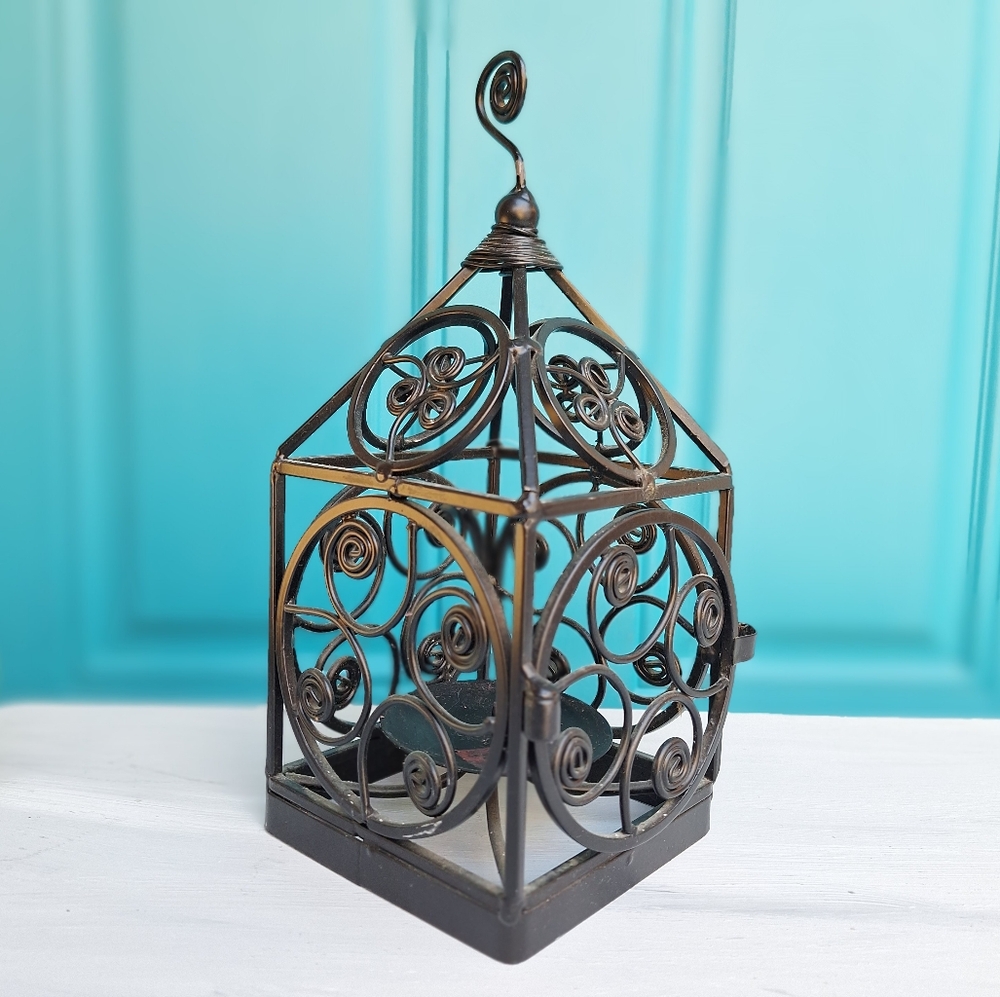Metal Lantern for Candle Wrought Iron Medieval Gothic Baroque Ornate Scrollwork - Picture 12 of 17